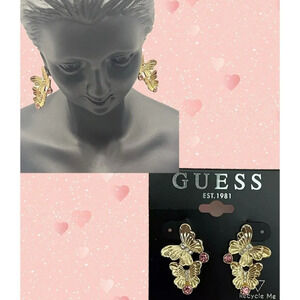 Guess Double Linear Butterfly Gold Pink Accent Crystal Bullet Post Earrings